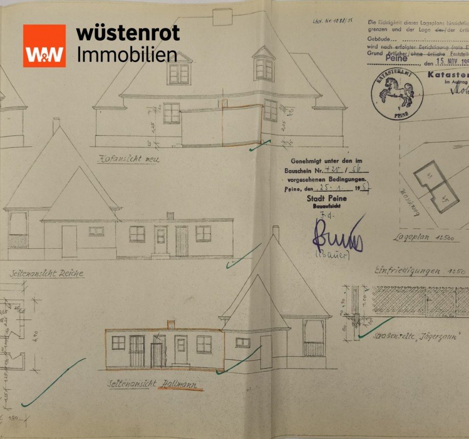 Grundriss 1957 Anbau Doppelhaush�lfte Peine