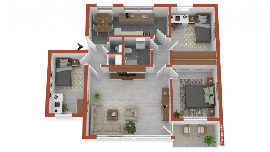 Grundriss 3D Etagenwohnung Langenhagen